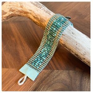 HANDMADE Boho Loom Cuff Bracelet with turquoise and teal beads